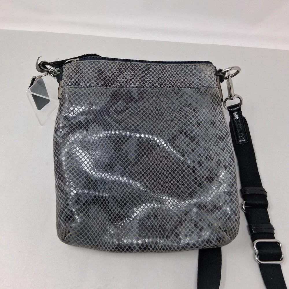 Coach Snakeskin Print Crossbody Bag Grey Black North South Messenger Zip Pocket